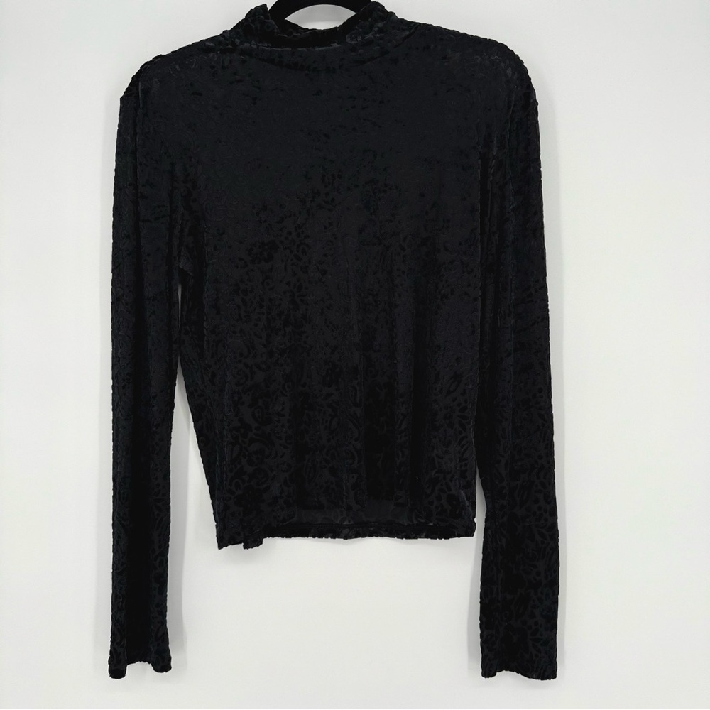 Hunter & Brown Velvet Burnout Turtleneck Sheer Long Sleeve Women's Large Top